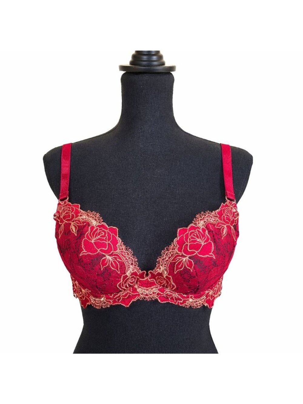 Rose applique Embroidered Lace Bra – 34B, Floral Design, Underwire Support padde